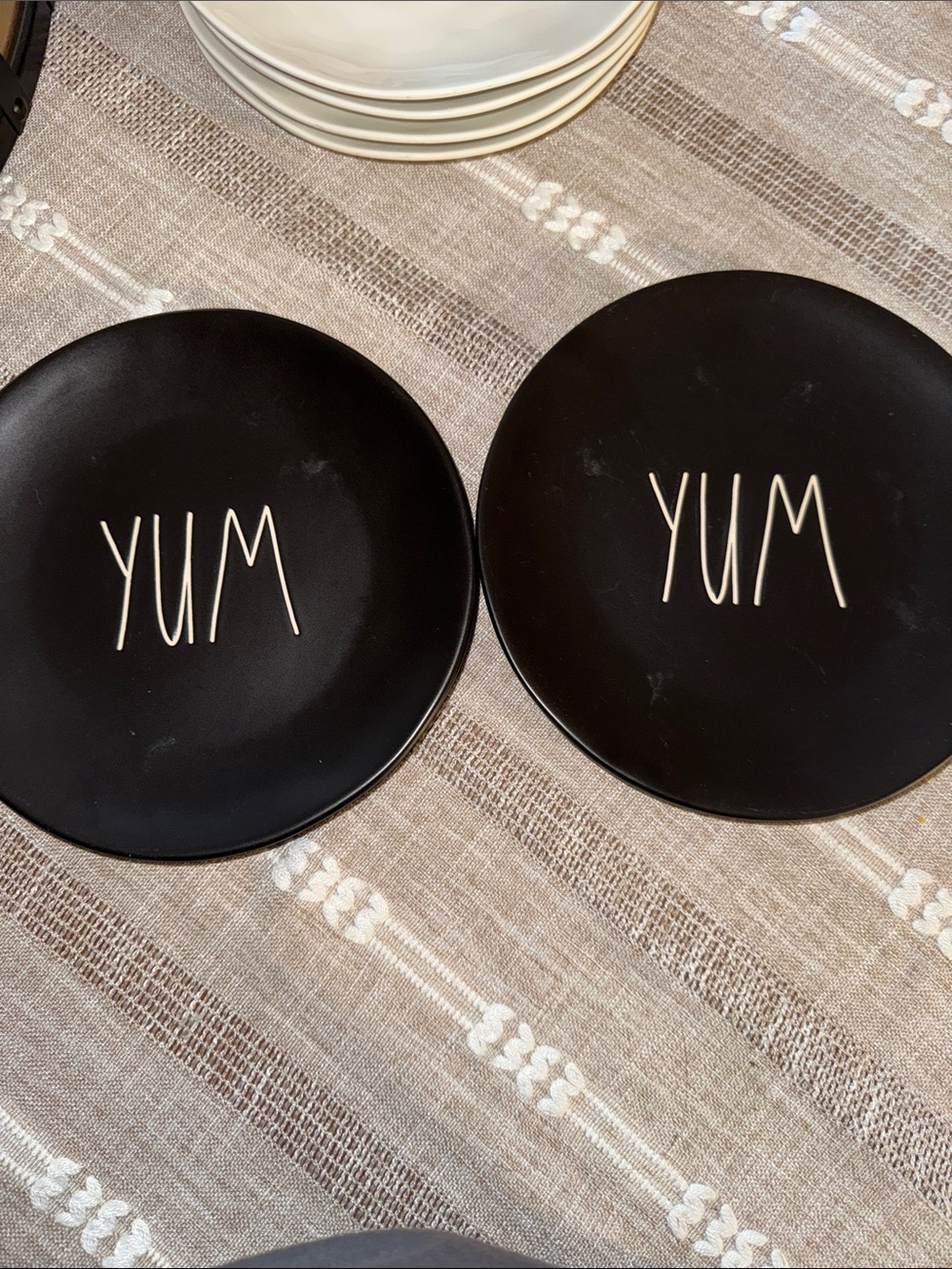 Rae Dunn Black Dessert Plates with "YUM" Lettering - Set of 2